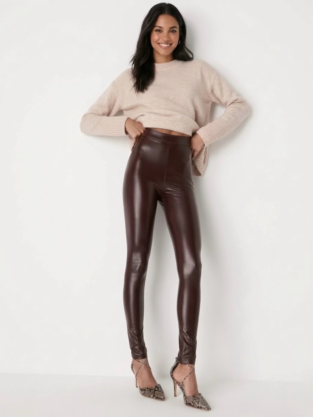 Lulus Rock Music Chocolate Brown Vegan Leather Legging Pants, Size M, NWT